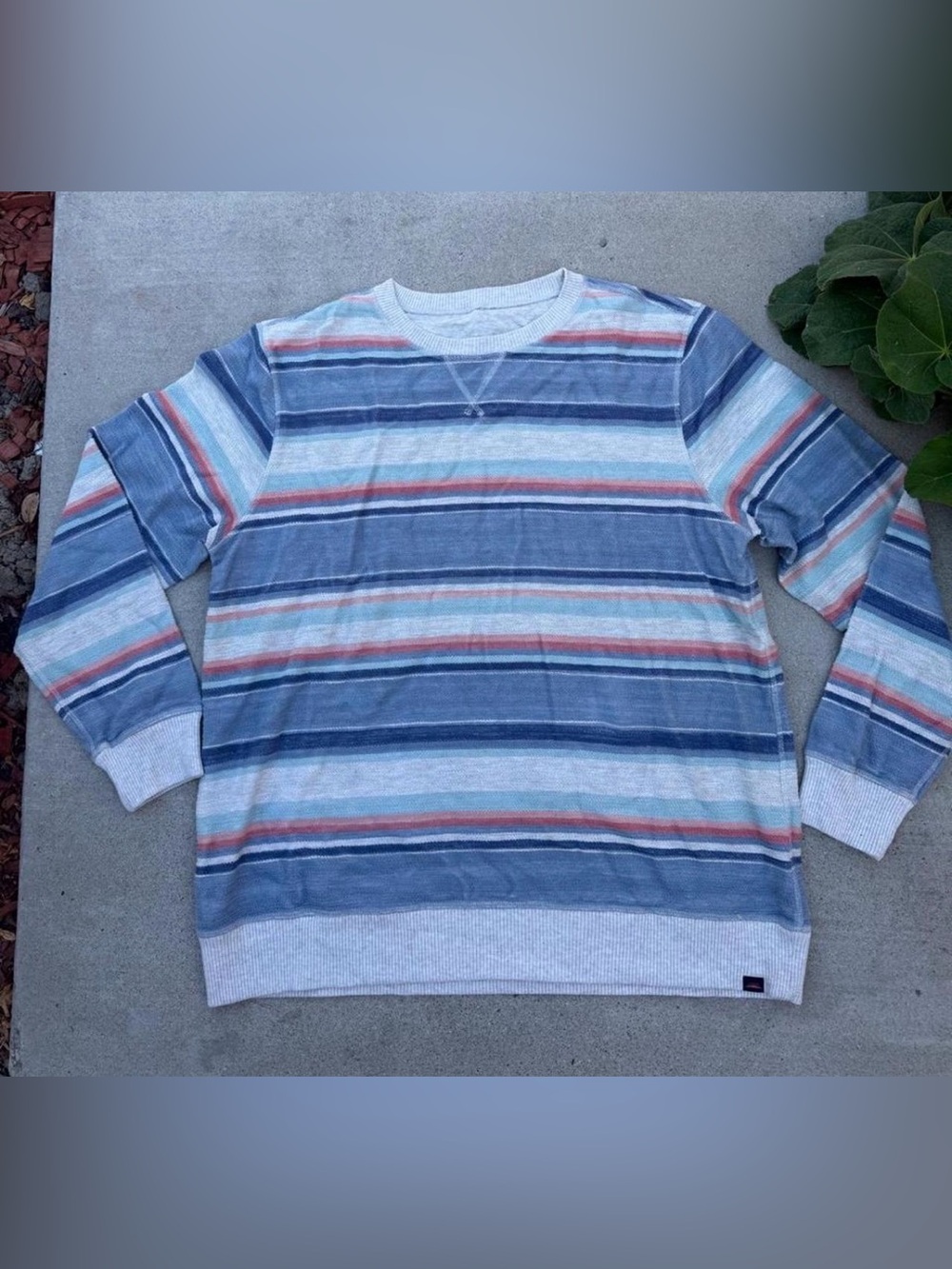 Faherty Beach Surf Organic Cotton Sweater in Blue & Gray Striped Size L